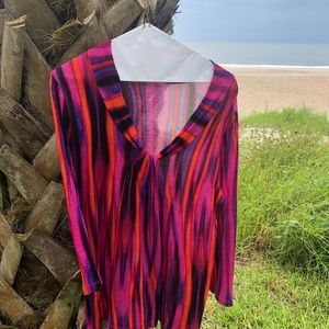 Bright pink, purple and orange V neck top for Fun